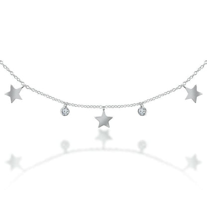 Silver Solid Stars Queen 925 Sterling Silver Necklace