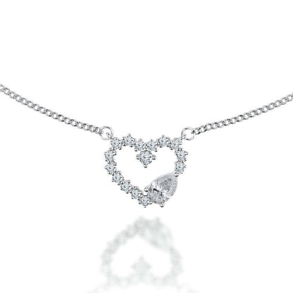 Silver Open Studded Heart Chain Pendent 925 Sterling Silver Necklace