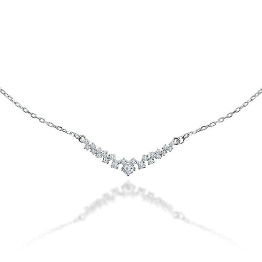 Silver Classic Studded V Chain Pendent 925 Sterling Silver Necklace