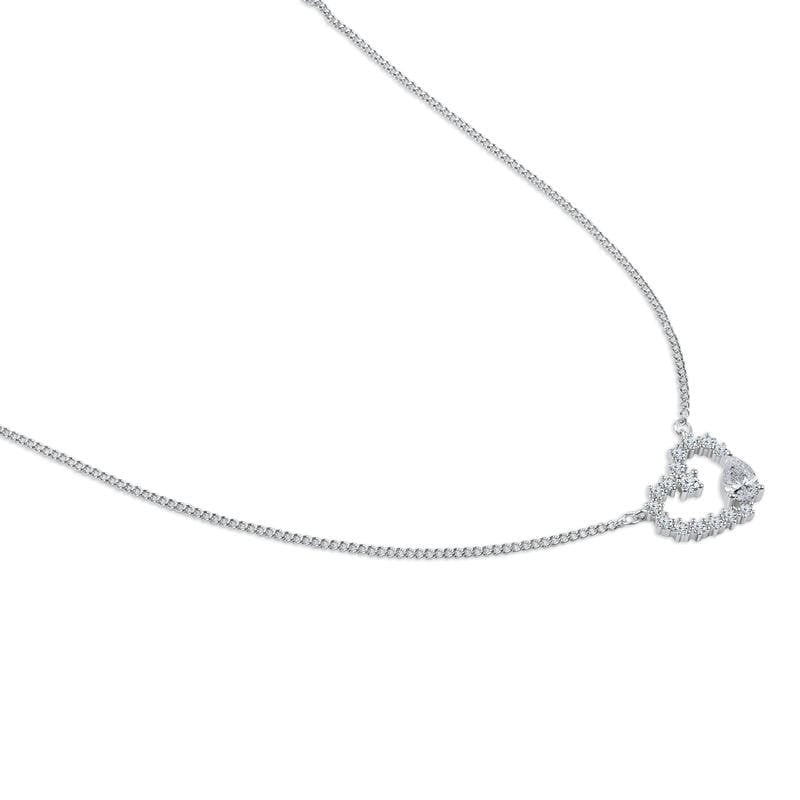 Silver Open Studded Heart Chain Pendent 925 Sterling Silver Necklace