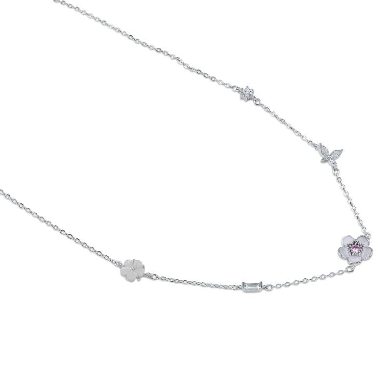 Silver Korean Style Floral 925 Sterling Silver Necklace