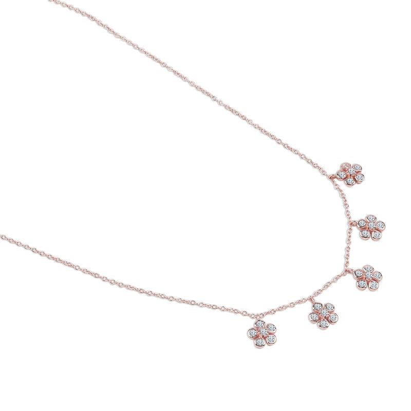 Rose Gold Periwinkle Flower Charm 925 Sterling Silver Necklace