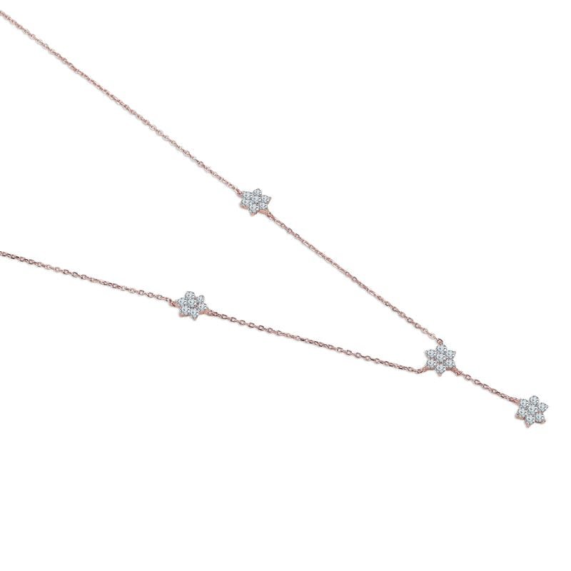 Rose Gold Floral Drop Y 925 Sterling Silver Necklace