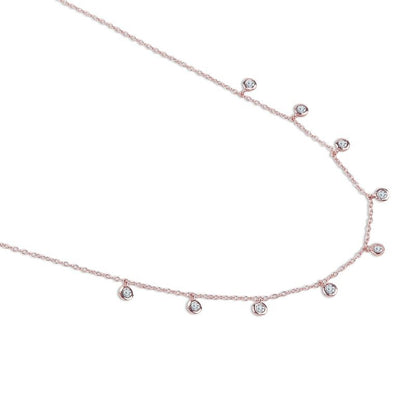 Rose Gold Mini Solitaire Charm 925 Sterling Silver Necklace