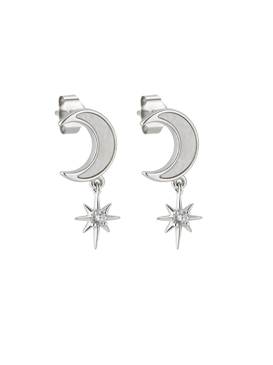 Moon & Star 925 Sterling Silver  Dangler Earrings