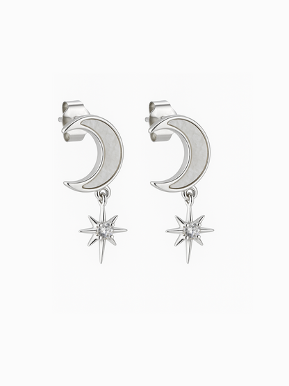 Chaand Sitara 925 Sterling Silver Moon & Star Dangler Earrings