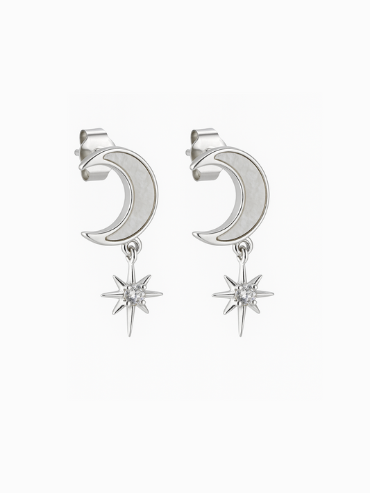 Chaand Sitara 925 Sterling Silver Moon & Star Dangler Earrings