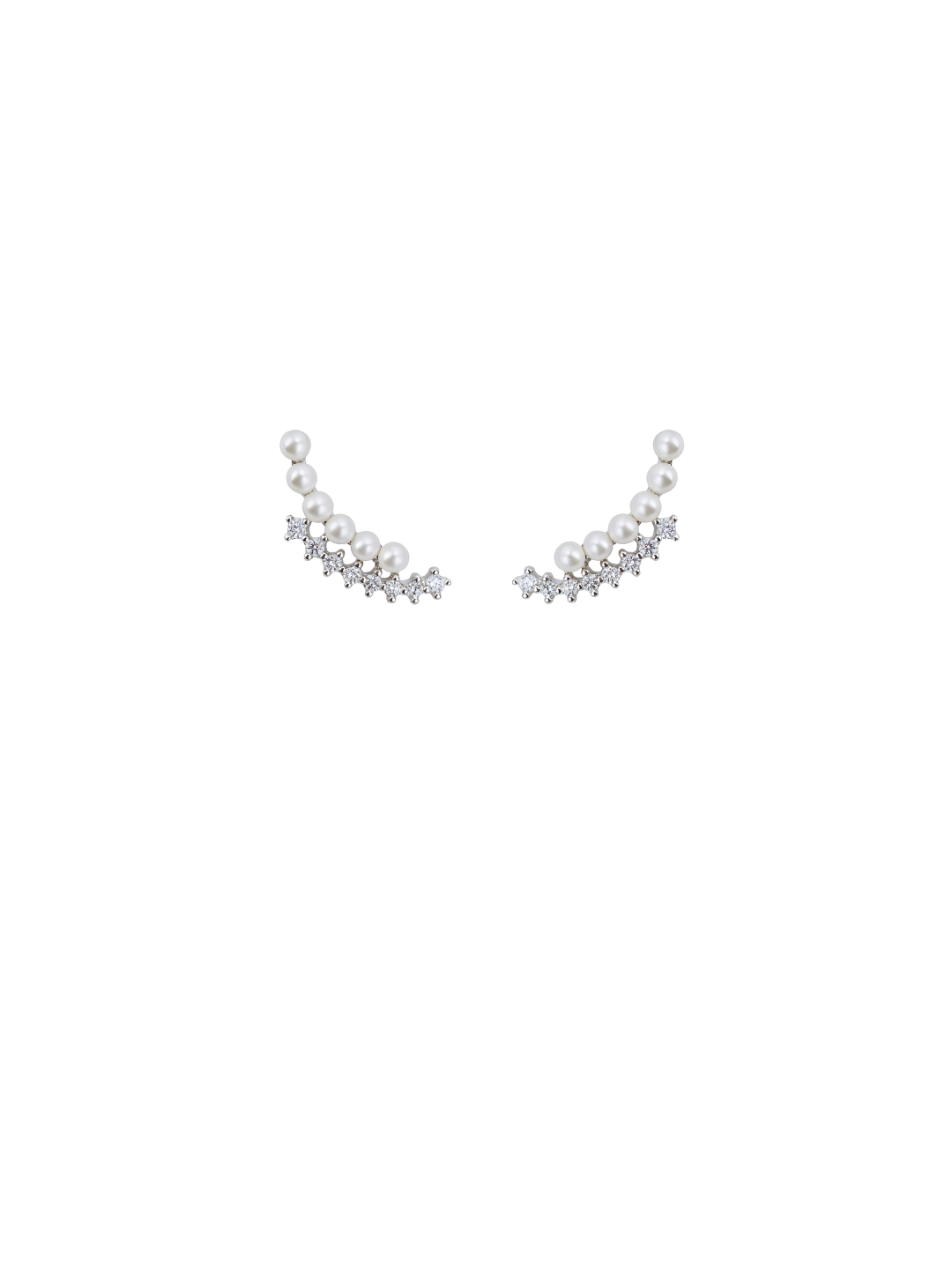 Celestial Arc Ear Climbers 925 Sterling Silver Earrings with Pearls & CZ