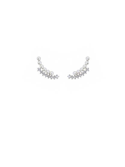 Celestial Arc Ear Climbers 925 Sterling Silver Earrings with Pearls & CZ