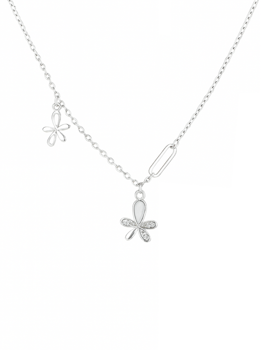 Twin Bloom Daisy 925 Sterling Silver Floral Pendant Necklace for Women