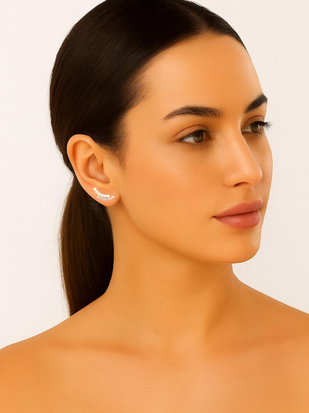 Celestial Arc Ear Climbers 925 Sterling Silver Earrings with Pearls & CZ